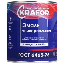 Эмаль ПФ-115 универсальная Krafor, алкидная, глянцевая, 6 кг, черная